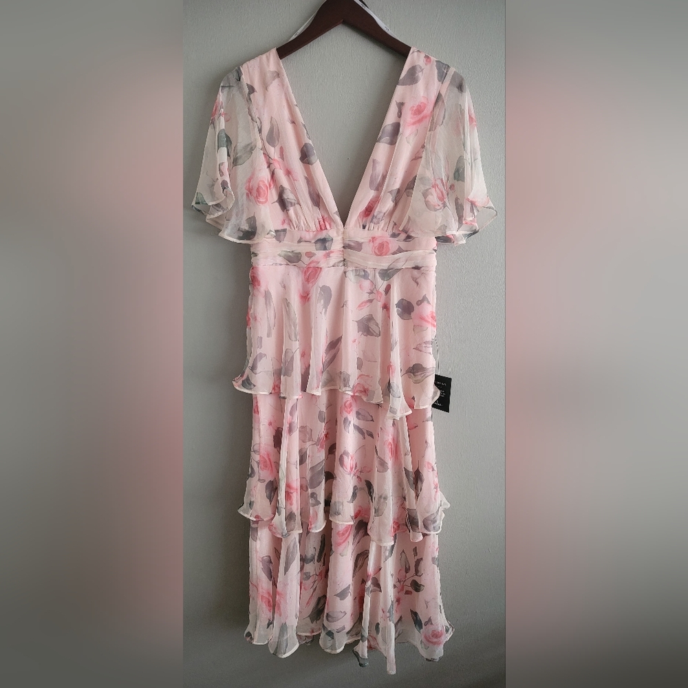 Lulu's Pink Floral Chiffon Mini Dress
